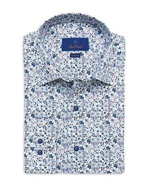David Donahue Blue And Tan Floral Print Fusion Shirt