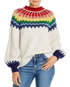 Saylor Rainbow Balloon-sleeve Intarsia Sweater
