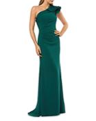Carmen Marc Valvo Infusion Ruffled One-shoulder Crepe Gown