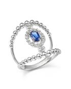Diamond And Sapphire Double Band Ring In 14k White Gold