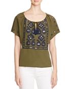 Tory Burch Camille Embellished Silk Peasant Top