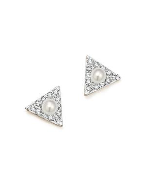 Mateo 14k Yellow Gold Mini Diamond Triangle Stud Earrings With Cultured Freshwater Pearls