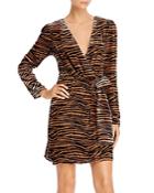Wayf Mylene Tiger-stripe Velvet Wrap Dress