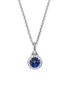 Judith Ripka Round Pave Pendant Necklace With White Sapphire And Blue Corundum, 17