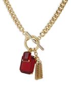 Lauren Ralph Lauren Red Stone & Chain Tassel Pendant Necklace In Gold Tone, 17