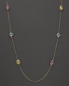 Amethyst, Blue Topaz And Green Quartz Station Necklace In 14k Yellow Gold, 36