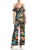 Band Of Gypsies Cold-shoulder Peony Print Jumpsuit