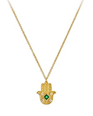 Amrapali Jewels Emerald & Diamond Hamsa Pendant Necklace In 18k Yellow Gold, 18