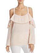 Joie Delbin Ruffled Cold-shoulder Cashmere Sweater