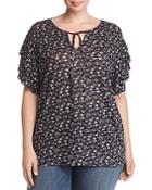 Vince Camuto Plus Floral Ruffle-sleeve Top