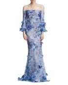 Marchesa Notte Embellished Off-the-shoulder Gown