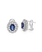 Diamond Halo And Sapphire Earrings In 14k White Gold - 100% Exclusive