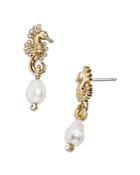 Baublebar Nassau Pave & Cultured Freshwater Pearl Seahorse Drop Earrings In Gold Tone