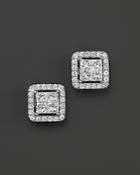 Diamond Princess Cut Halo Stud Earrings In 14k White Gold, .75 Ct. T.w.
