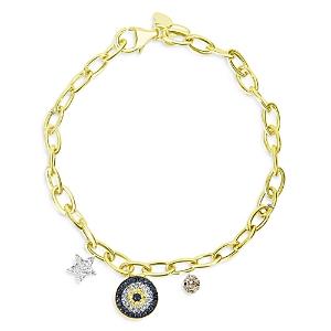 Meira T 14k Yellow & White Gold Blue Sapphire & Diamond Evil Eye Charm Bracelet