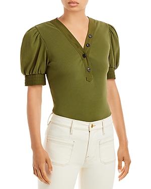 Derek Lam 10 Crosby Heather V Neck Puff Sleeve Top