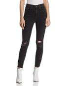 Rag & Bone/jean High-rise Distressed Ankle Skinny Jeans In Rock With Holes