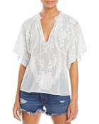 Alice And Olivia Julius Embroidered Flutter Sleeve Tunic
