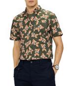 Ted Baker Fish Print Short-sleeve Slim Fit Button-down Shirt