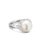 David Yurman Sterling Silver Continuance Pearl Ring With Diamonds