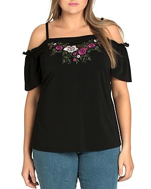 City Chic Plus Embroidered Cold-shoulder Top