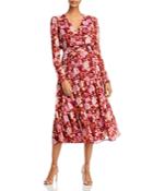 Wayf Roxanne Puff Sleeve Surplice Tiered Midi Dress