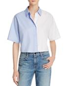 T By Alexander Wang Bicolor Cropped Button Down Shirt