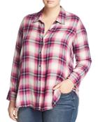 Lucky Brand Plus Plaid Side Button Top