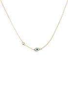 Aqua Cubic Zirconia & Evil Eye Collar Necklace In 18k Gold Plate, 16- 18 - 100% Exclusive