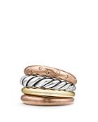 David Yurman Pure Form Mixed Metal Four-row Ring With Diamonds, Bronze & Sterling Silver