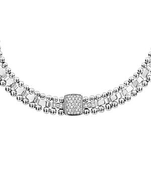 Lagos Sterling Silver Caviar Spark Diamond Station Collar Necklace, 18