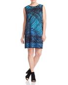 Nic+zoe Plus Faux Leather Trimmed Scribble Print Dress