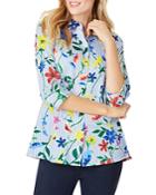 Foxcroft Libby Wrinkle-free Striped Floral Shirt