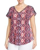 Lucky Brand Plus Lace Inset Printed Top
