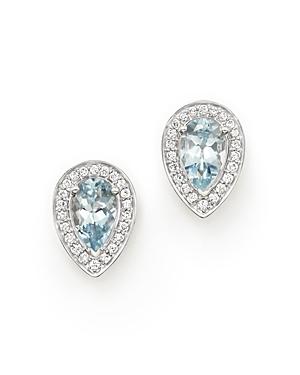 Aquamarine And Diamond Teardrop Earrings In 14k White Gold