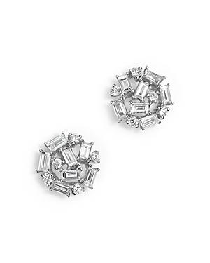 Kc Designs Diamond Round And Baguette Stud Earrings In 14k White Gold, .60 Ct. T.w.
