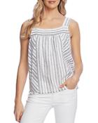 Vince Camuto Smocked-edge Striped Top