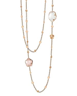 Pasquale Bruni 18k Rose Gold Floral Charm Necklace With Rose Quartz And Milky Quartz, 39.5