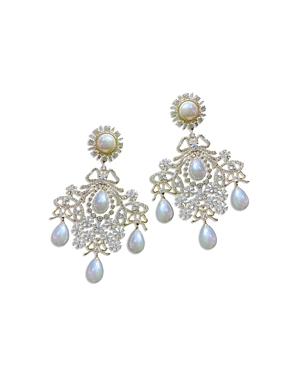 Nicola Bathie Cubic Zirconia & Mother Of Pearl Chandelier Earrings In 14k Gold Plated