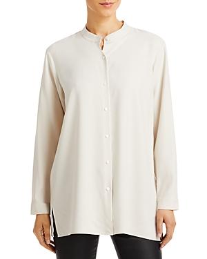 Eileen Fisher Band Collar Boxy Silk Shirt