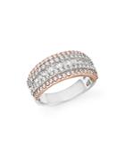 Diamond Round And Baguette Band In 14k White And Rose Gold, 1.20 Ct.t.w.