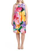 Lauren Ralph Lauren Plus Asymmetric Overlay Watercolor Floral Shift Dress