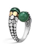 John Hardy 18k Yellow Gold And Sterling Silver Dot Bypass Ring With Malachite