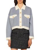 Sandro Cher Cropped Contrast Trim Knit Cardigan