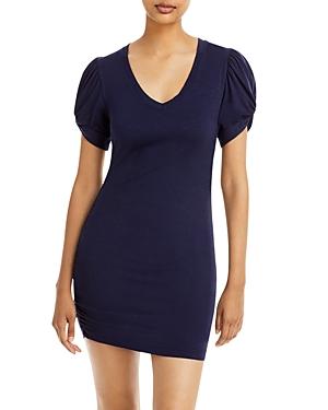 Sundry Ruched Puff Sleeve Mini Tee Dress