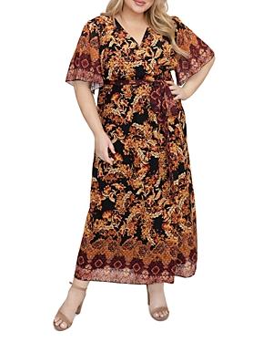 Maree Pour Toi Plus Flutter Sleeve Wrap Dress