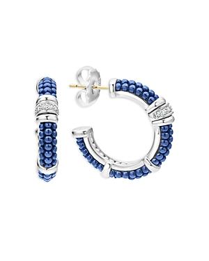 Lagos 14k Yellow Gold & Sterling Silver Ultramarine Bead & Diamond Hoop Earrings