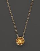 Citrine Bezel Set Pendant Necklace In 14k Yellow Gold, 17