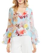 Vince Camuto Faded Bloom Ruffle Bell Sleeve Blouse