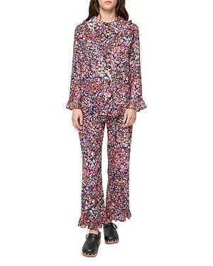 Maje Calin Floral Print Ruffled Shirt